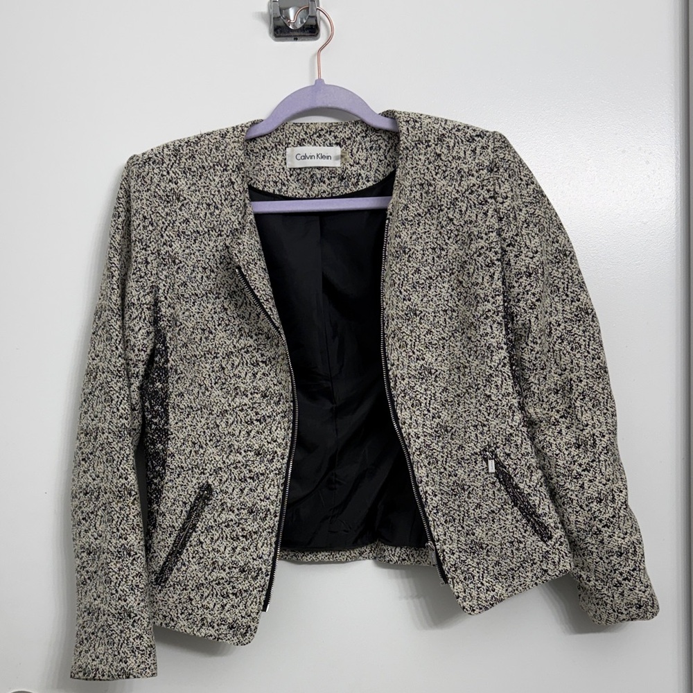 Calvin Klein Women's Textured Black and Cream Blazer Jacket size 8